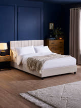 Julian Bowen Aylen bed in oatmeal linen, in a bedroom