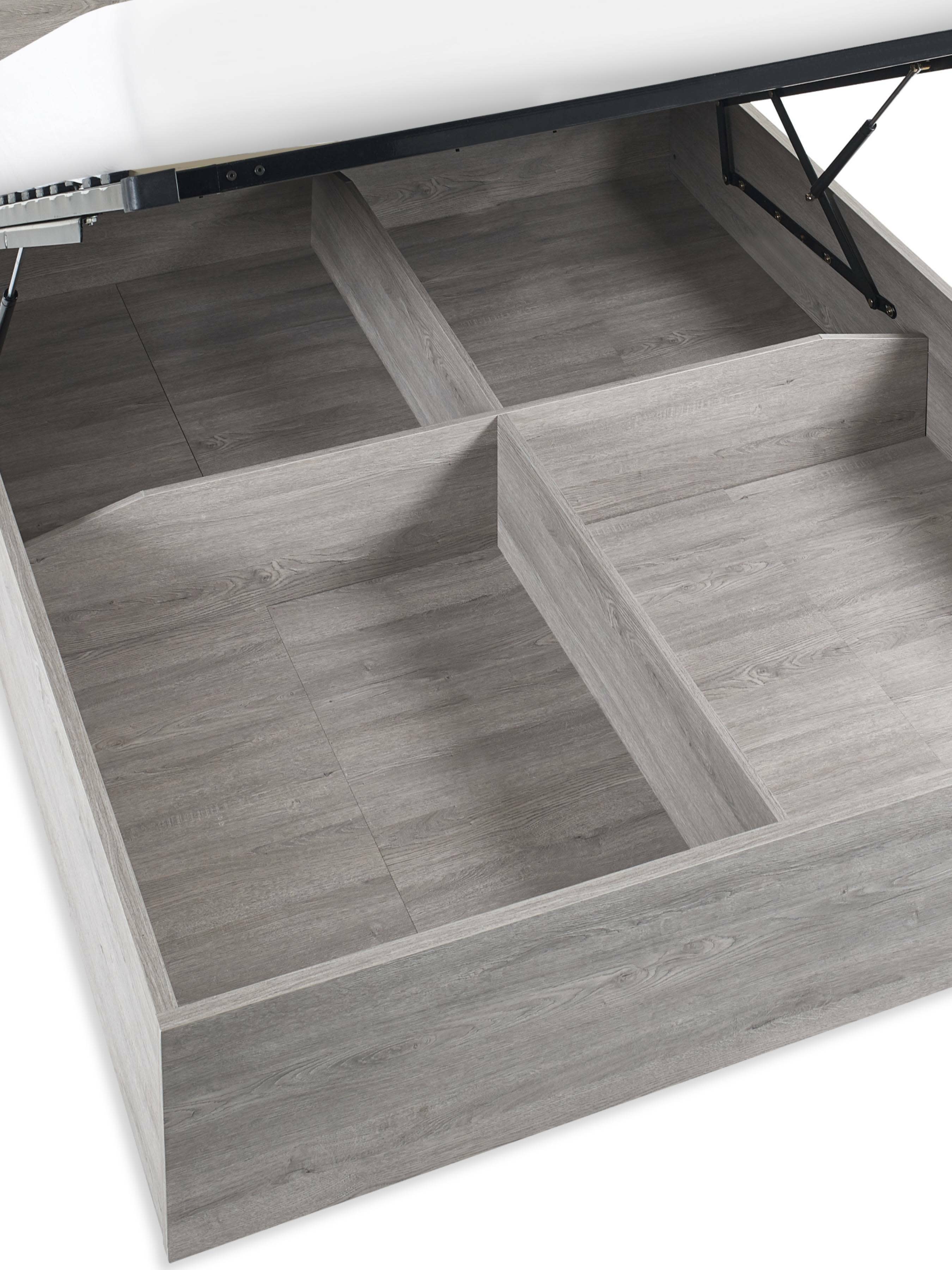 Bali ottoman bed: storage space under the raised base, close up