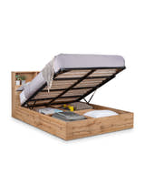 Julian Bowen Bali light oak effect ottoman bed with the base raised, on a white background