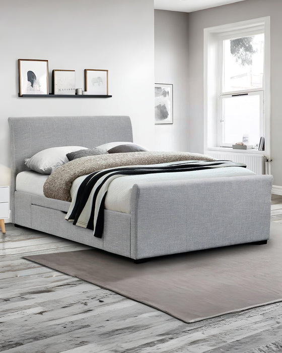 Julian Bowen Capri light grey fabric bed with 2 drawers, in a bedroom