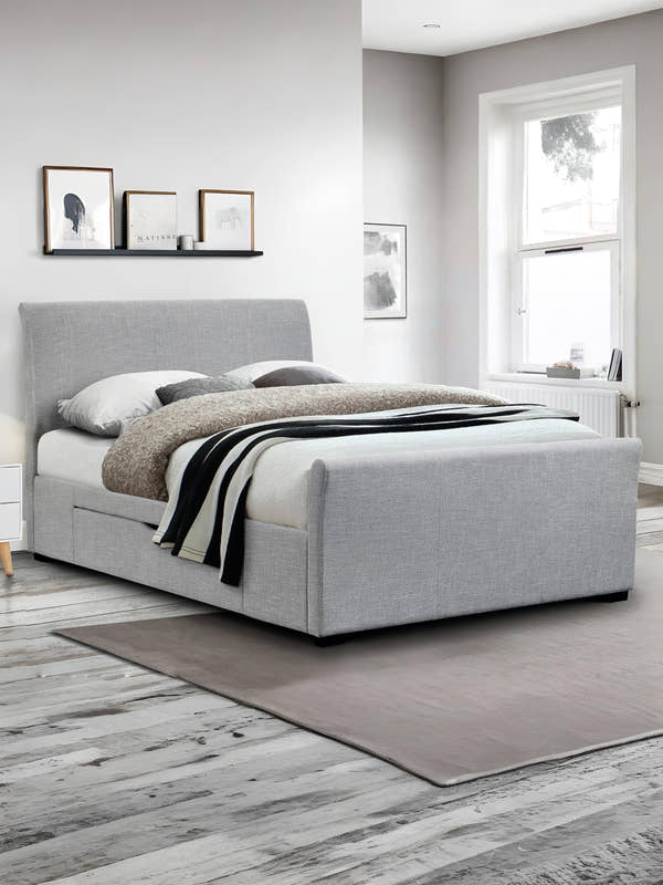 Julian Bowen Capri light grey fabric bed with 2 drawers, in a bedroom