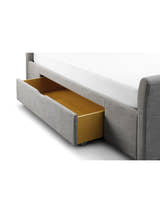 Capri bed with a storage drawer open, close up