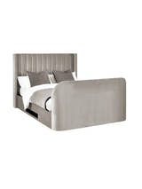 Julian Bowen Clara TV bed in light grey velvet on a white background