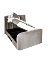 Clara TV bed: the base lifted from the side to show the ottoman storage