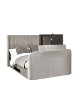 Clara TV bed: the TV lift raised out of the footboard