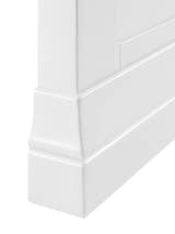 Clermont bed: the cut-out plinth at the base of a surf white post, close up