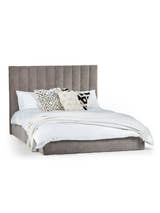 Julian Bowen Eloise grey chenille bed made up with bedding, on a white background