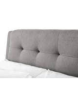 Fullerton bed: buttoned grey headboard, close up
