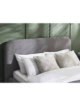 Julian Bowen Hannah grey boucle headboard with cushions, in a bedroom