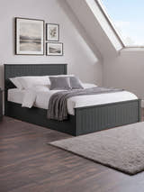 Julian Bowen Maine ottoman bed in anthracite, made up in a loft bedroom