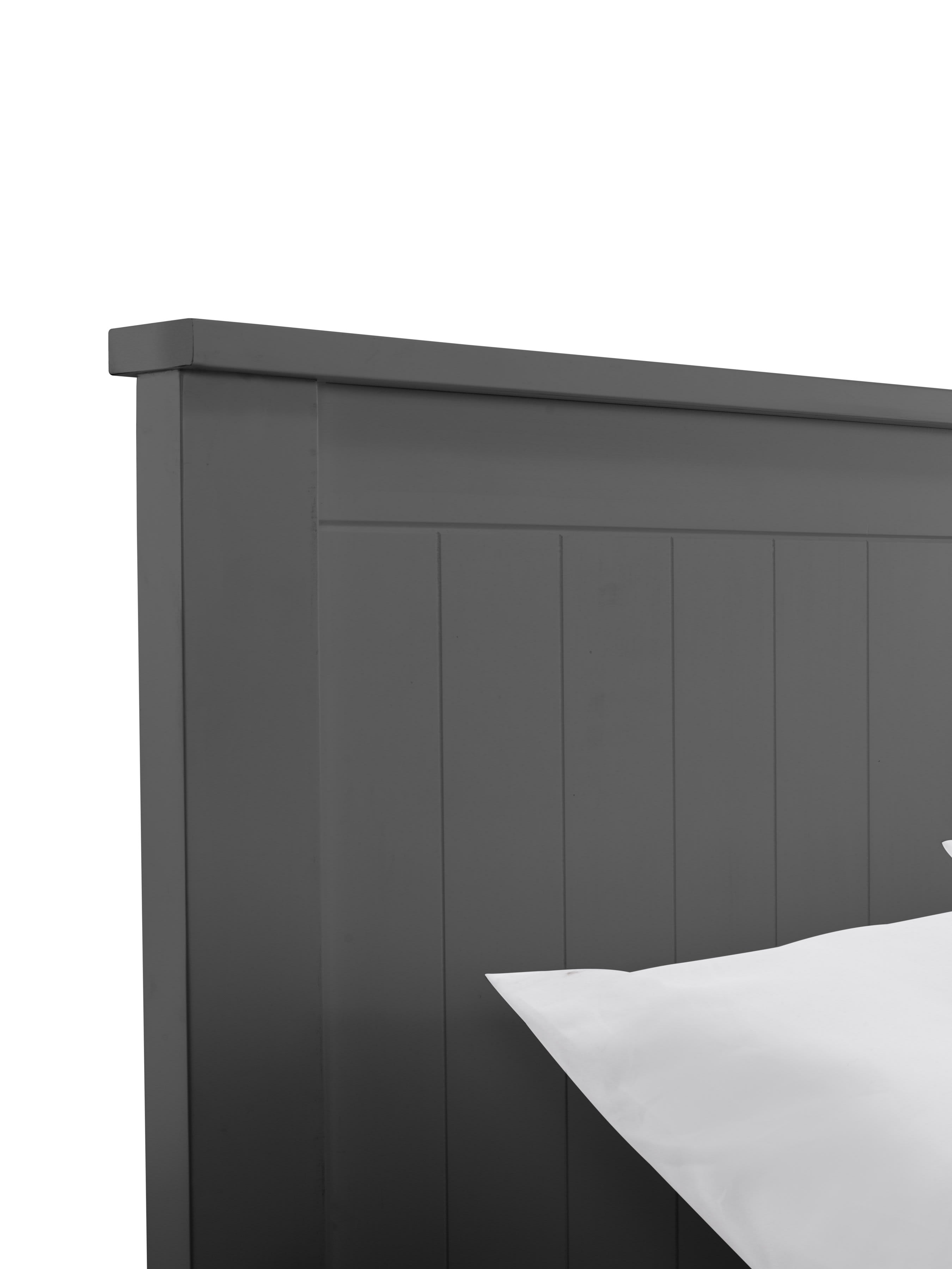 Maine ottoman bed: the top of the anthracite panelled headboard, close up