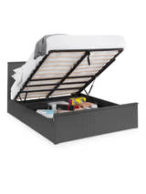 Julian Bowen Maine anthracite ottoman bed with the gas lift base open, on a white background