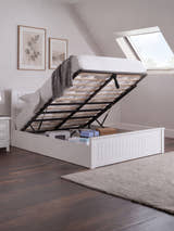 Julian Bowen Maine surf white ottoman bed with the base lifted to show the storage