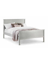 Julian Bowen Maine dove grey bed made up with bedding, on a white background