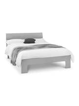 Manhattan grey high gloss bed made up with a grey throw