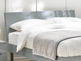 Julian Bowen Manhattan grey high gloss headboard in a bedroom, close up