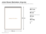 Julian Bowen Manhattan king size bed: dimensions diagram, 158 x 216 cm outside