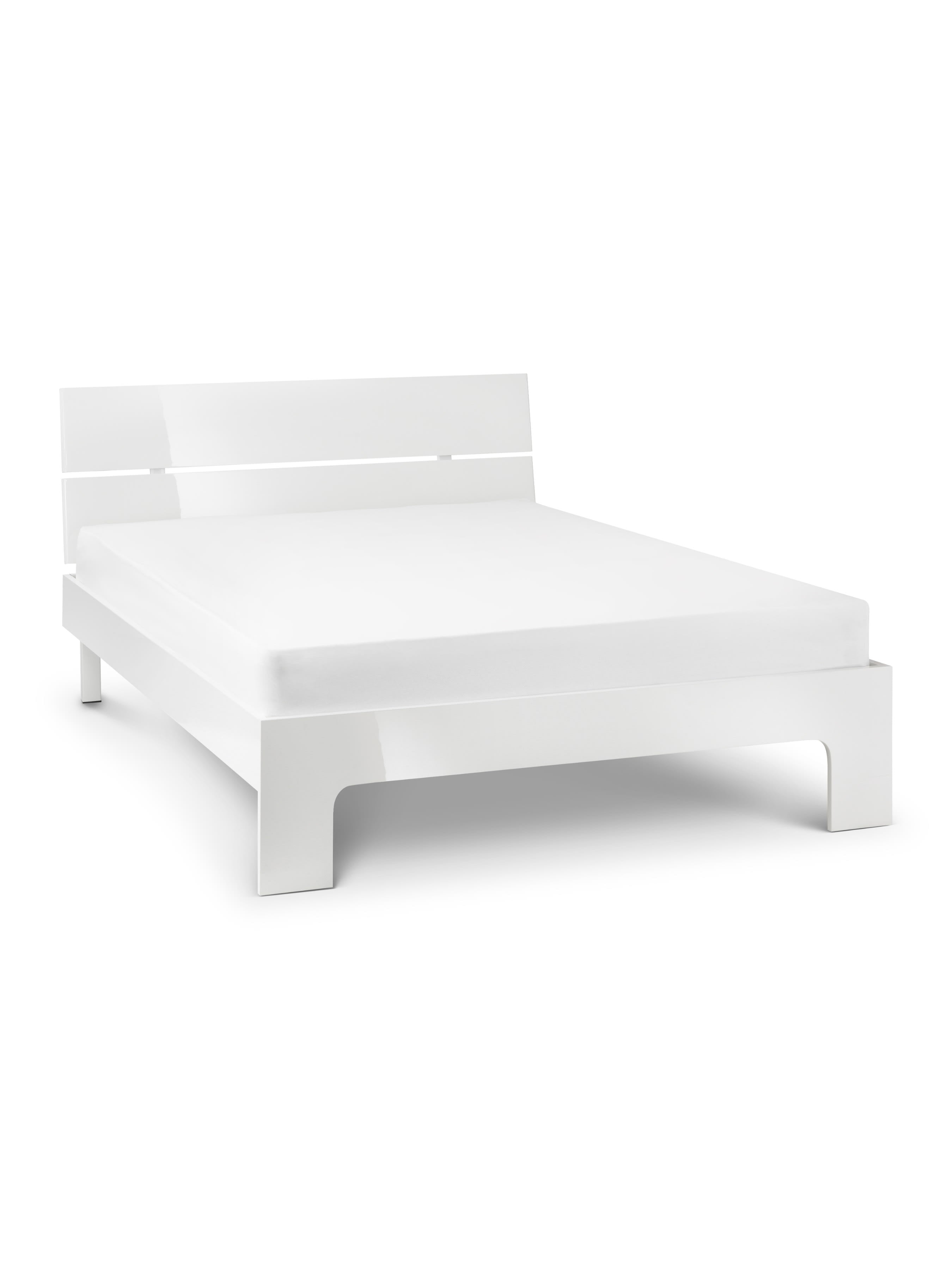 Julian Bowen Manhattan white high gloss bed with a bare mattress, showing the slotted headboard
