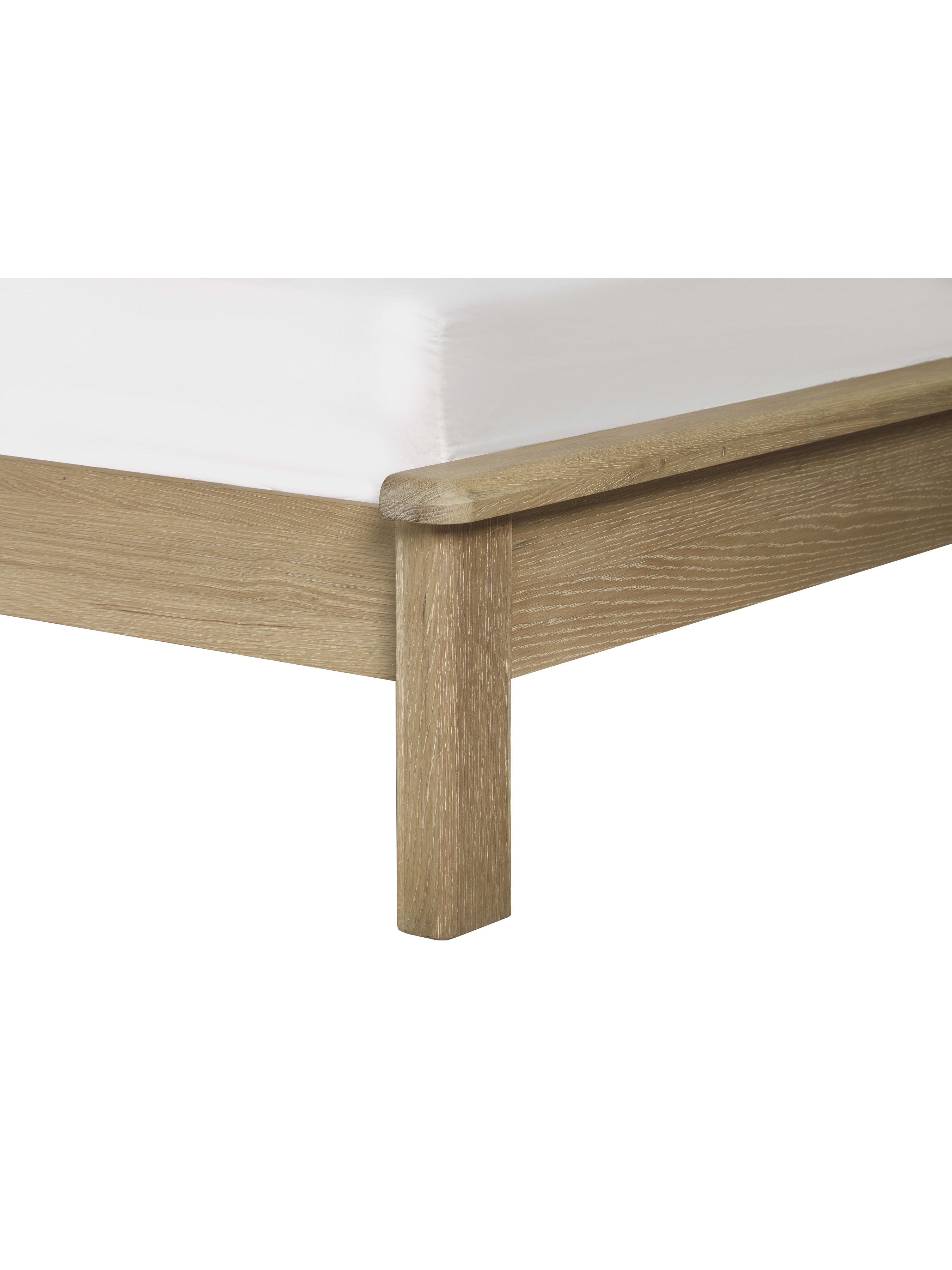 Memphis bed: limed oak footboard corner and leg, close up