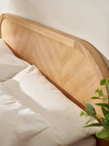 Milo bed: the chevron oak veneer headboard, close up