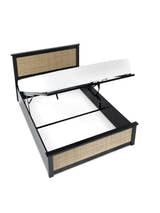 Julian Bowen Padstow black ottoman bed with the base lifted, on a white background