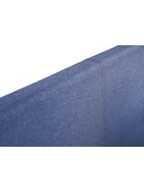 Rialto ottoman bed: the blue linen fabric and stitching on the headboard, close up