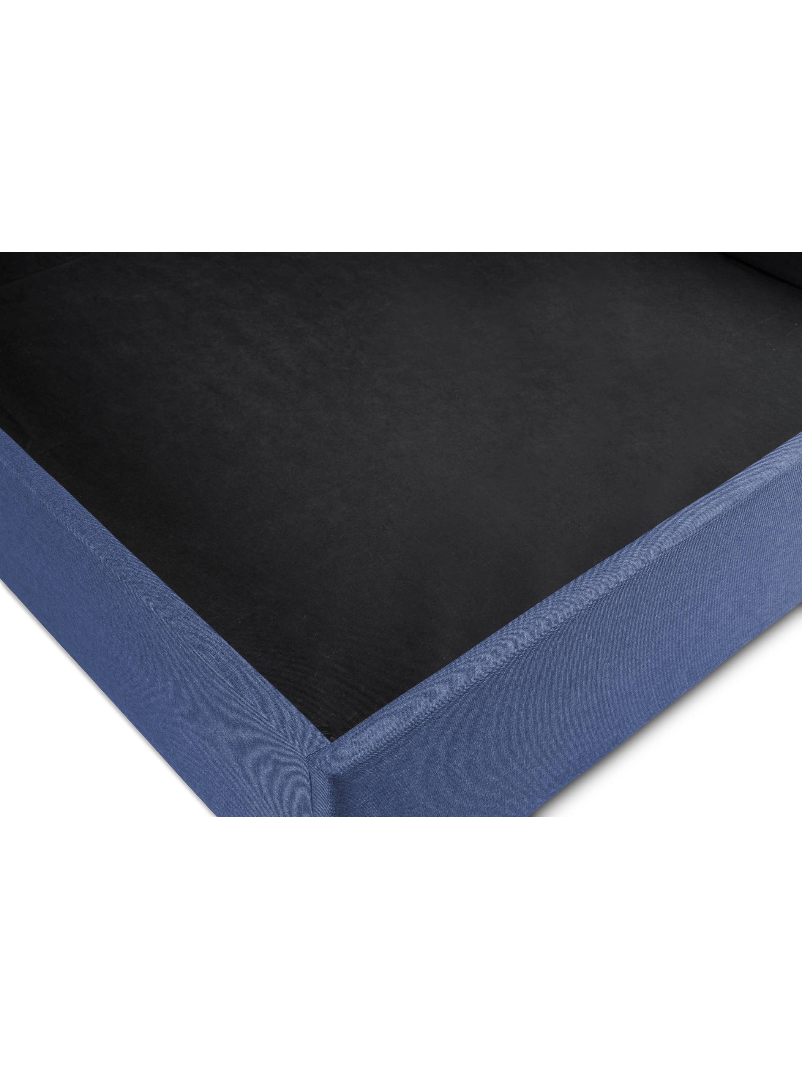 Rialto ottoman bed: corner of the storage space inside the blue linen base, close up