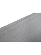 Rialto ottoman bed: the grey linen fabric and stitching on the headboard, close up