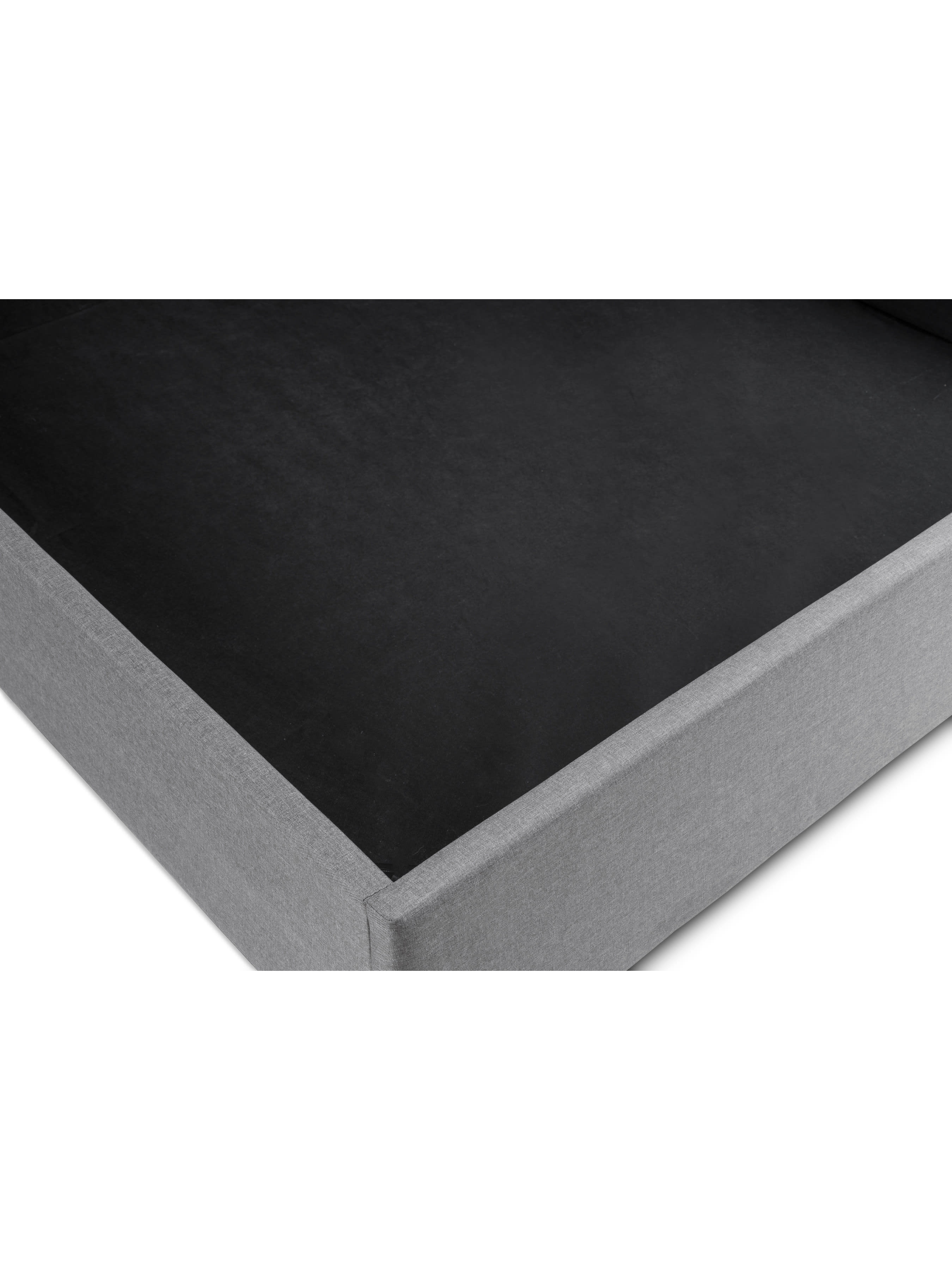 Rialto ottoman bed: corner of the storage space inside the grey linen base, close up