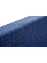 Rialto bed: the blue linen fabric on the padded headboard, close up
