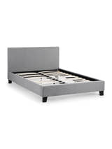 Rialto grey linen bed frame showing the sprung slats and dark feet