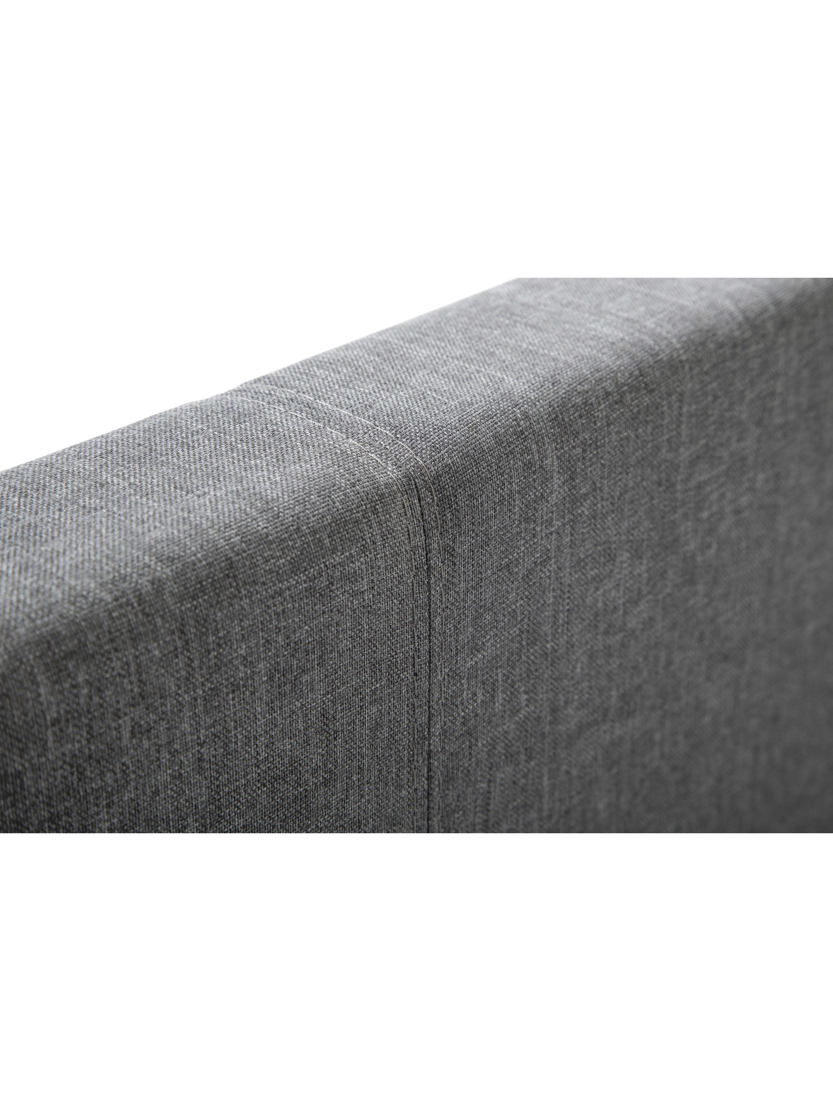Rialto bed: the grey linen fabric on the padded headboard, close up