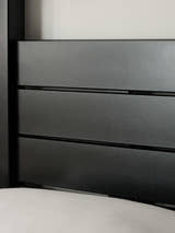 Roxanne canopy bed: the black headboard panels, close up