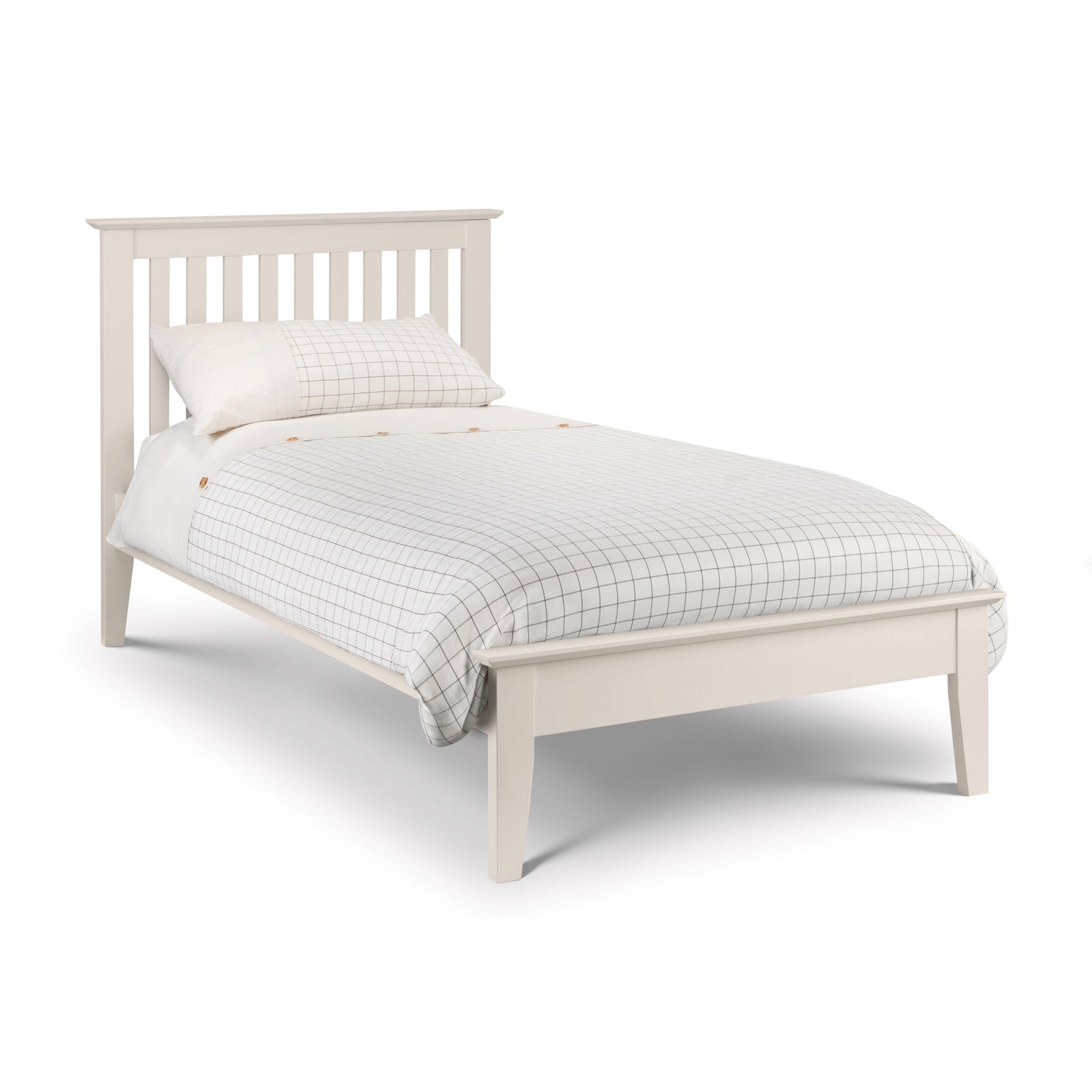 Julian Bowen Salerno ivory shaker bed with check bedding, on a white background