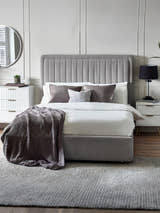 Julian Bowen Savannah bed in grey chenille with a fluted headboard, in a bedroom