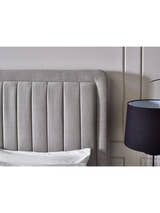 Savannah bed: the fluted grey chenille headboard, close up