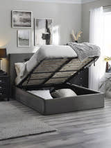 Julian Bowen Shoreditch ottoman bed with the mattress platform lifted to show the storage