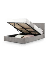 Julian Bowen Shoreditch slate grey ottoman bed with the base open, on a white background