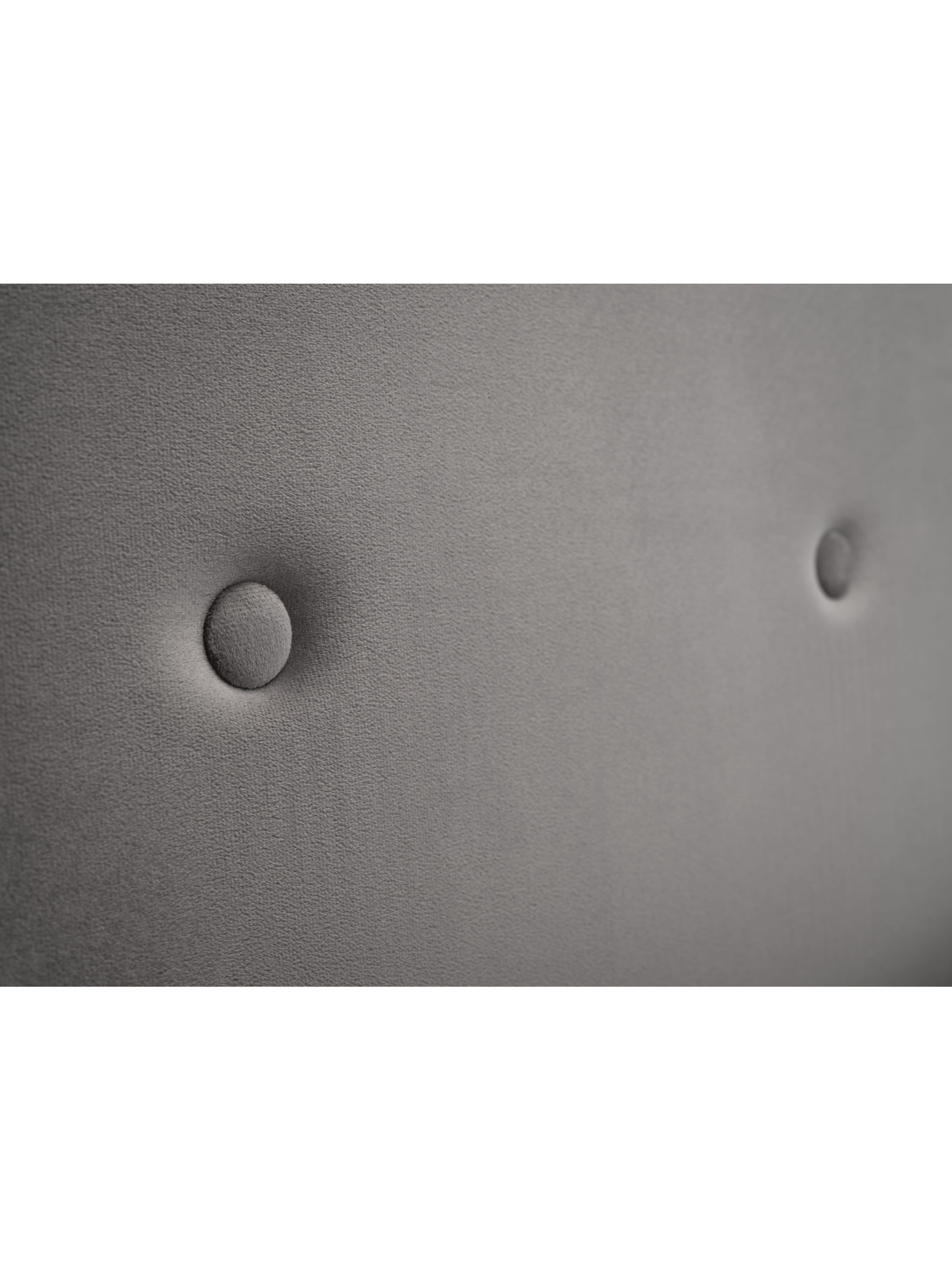 Shoreditch ottoman bed: two buttons on the slate grey headboard, close up