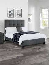Julian Bowen Sorrento high headboard bed in slate grey linen, in a bright bedroom