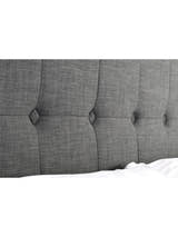 Sorrento bed: buttoning on the slate grey linen headboard, close up