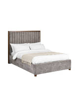 Julian Bowen Whitmore grey chenille bed made up with bedding, on a white background