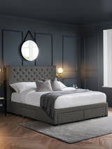 Julian Bowen Wilton 4 drawer bed in dark grey, in a dark panelled bedroom