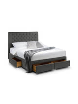 Julian Bowen Wilton dark grey bed with the four drawers open, on a white background