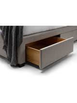Wilton bed: a drawer pulled out, showing the wood effect inside, close up