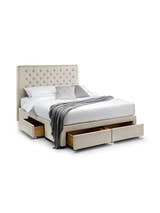 Julian Bowen Wilton oatmeal bed with the four drawers open, on a white background