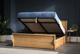 Ealing solid oak ottoman bed, natural finish, with the gas lift storage open