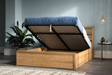 Hampton solid oak ottoman bed, natural finish, with the gas lift storage open