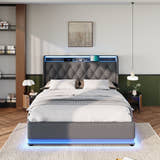 Deptford LED Gaming Bed with Ottoman Storage, in grey linen, from the foot end