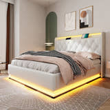 Deptford LED Gaming Bed with Ottoman Storage, in white faux leather, from the side